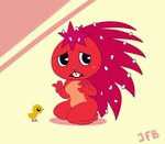 anthro biped black_eyes bodily_fluids breasts chibi featureless_breasts female female_anthro fur naturally_censored nude nude_anthro nude_female red_body red_fur shy solo j.fbelen happy_tree_friends flaky_(htf) avian bird chick chicken galliform gallus_(genus) mammal phasianid porcupine rodent hi_res