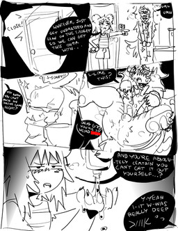 >///< annoyed anthro anus apology bathroom beaded_jewelry beads blush bodily_fluids censored_text claws clothing collar_tag cross degradation door_slam duo ear_piercing ear_ring embarrassed eyewear female finger_claws flaccid flying_sweatdrops genital_fluids genitals glasses gynomorph gynomorph/female humanoid_genitalia humanoid_penis imminent_anal intersex intersex/female inverted_cross jewelry kandi_(jewelry) leaking_precum lube lube_bottle lube_string object_in_ass pajama_bottoms_down pajama_shirt pajamas pawpads paws penis piercing precum questioning removing_pants ring_piercing scar self-harm_scars sitting sitting_on_toilet sound_effects speech_bubble spread_legs spreading sweat sweatdrop sweating_profusely tail tail_motion tailwag toilet toilet_seat undressing_self young bravobunny bravo_(bravobunny) lily_brambles canid canine canis mammal mouse murid murine rodent wolf greyscale monochrome incest_(lore) trans_(lore) trans_woman_(lore)