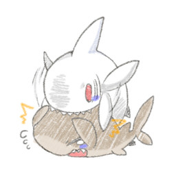albino ambiguous_feral ambiguous_gender bite biting_head blush blush_stickers bodily_fluids bullying chibi covering_head crying dorsal_fin duo empty_eyes eyes_closed feral fin flapping lying lying_on_another on_front pectoral_fin red_eyes sharp_teeth simple_background tail tail_fin tears teeth white_background mukomizu_kintora same_(mukomizu) shirosame_(mukomizu) aquatic fish shark 2015
