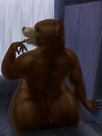 anthro big_butt brown_body brown_fur butt chubby_cheeks female fur looking_at_viewer looking_back looking_pleasured open_mouth playful pose rear_view slightly_chubby slightly_chubby_anthro slightly_chubby_female smile smiling_at_viewer solo thick_thighs wide_hips meanybeany bear mammal ursine 3:4 hi_res pinup