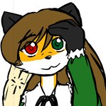 anthro black_body black_fur brown_hair female fur green_eyes hair heterochromia looking_at_viewer orange_body orange_fur parody red_eyes simple_background solo white_background white_body white_fur taski rozen_maiden furseiseki_(character) canid canine fox mammal bust_portrait portrait