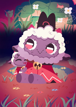 :> ambiguous_gender anthro big_plushie cloak clothing daww eyes_closed field flower fur grass happy hug hugging_object hugging_plushie plant plushie plushie_of_self red_cloak red_clothing solo white_body white_fur white_wool wool_(fur) yeuyeuyeuyeu cult_of_the_lamb massive_monster_(studio) lamb_(cult_of_the_lamb) red_crown_(cult_of_the_lamb) bovid caprine mammal sheep hi_res