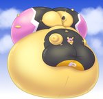 anthro belly belly_expansion belly_inflation big_belly big_breasts big_butt black_clothing body_inflation breast_expansion breasts butt butt_expansion clothing cosplay_pikachu_(costume) expansion female floating fur happy huge_belly huge_breasts huge_butt hyper hyper_belly hyper_breasts hyper_butt inflation inflation_fetish pink_clothing pink_mask sky skyscape solo spandex tight_clothing tongue tongue_out torn_clothing wrestling_outfit yellow_body yellow_fur alvro nintendo pokemon fan_character pikachu_libre susie_(reathe) generation_1_pokemon pikachu pokemon_(species) 2022 detailed hi_res shaded