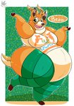 belly big_belly bottomless clothed clothing fur green_eyes legwear male obese obese_male orange_body orange_fur overweight overweight_male pose short_tail simple_background smile solo stockings tail thick_thighs lunarlillium animal_crossing nintendo beau_(animal_crossing) antelope bovid mammal character_name hi_res