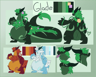 2_horns alternate_color ambiguous_gender anthro autumn belly big_belly biped black_horn color_swatch countershading flower green_body green_heart green_leaves horn leaf leaf_hair orange_body orange_countershading overweight pink_flower plant plant_hair pseudo_hair purple_tongue solo tail text thick_tail tongue tongue_out vines white_leaves winter yellow_flower syntaxaero mythology glade_(fluffydragonn) dragon elemental_creature flora_fauna mythological_creature mythological_scalie scalie 2020 character_name model_sheet multiple_images nonbinary_(lore)