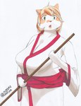 :o anthro big_breasts breasts clothed clothing female fur open_mouth orange_body orange_fur priest_robes shrine_maiden solo surprise surprised_expression white_body white_fur xefino akizuki_(xefino) domestic_cat felid feline felis mammal absurd_res hi_res traditional_media_(artwork)