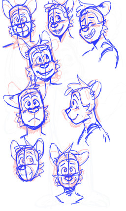anthro blush fur laugh looking_at_viewer male male_anthro mohawk side_view smile solo striped_body striped_fur stripes tail p_rindustries chuck_(p_rindustries) domestic_cat felid feline felis mammal 2025 3:5 guide_lines hi_res sketch