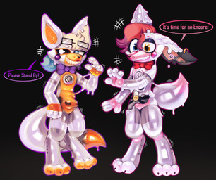 3_toes blush bow_tie claws duo feet goo_transformation lipstick makeup slime snout toes transformation white_body latexm4n five_nights_at_freddy's five_nights_at_freddy's_world scottgames sister_location funtime_foxy_(fnaf) lolbit_(fnaf) canid canine fox lagomorph leporid mammal mouse murid murine rabbit rodent hi_res
