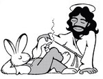 4_fingers 5_fingers anthro barefoot beard cigarette clothed clothed_anthro clothed_human clothed_male clothing crossed_legs drugs duo eyebrows eyes_closed facial_hair feet fingers hair halo holding_cigarette holding_joint holding_object holidays long_ears lying male male_human marijuana mouth_closed on_back overalls religion shirt simple_background smile smoke topwear tunic white_background kot2ka 4/20 easter easter_bunny jesus_christ deity human lagomorph leporid mammal rabbit 2025 digital_drawing_(artwork) digital_media_(artwork) hi_res portrait