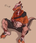 anthro balls bodily_fluids bottomwear clothed clothing clothing_lift genital_fluids genitals glans leaking_precum machine male masturbation pants penis precum shirt shirt_lift solo text topwear shov_16 epic_games fortnite haxsaur dinosaur prehistoric_species reptile robot scalie absurd_res hi_res