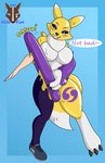 anthro breasts dialogue female goo_transformation latex latex_transformation onomatopoeia simple_background smile solo sound_effects text transformation transformation_ring nitefire bandai_namco digimon canid digimon_(species) mammal renamon absurd_res hi_res