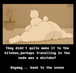 anthro big_breasts big_butt breasts butt faceless_character female huge_breasts huge_butt huge_thighs nude nude_anthro nude_female on_ground solo spread_legs spreading tail text thick_thighs mklancer00 undertale_(series) toriel boss_monster_(undertale) bovid caprine goat mammal 2026 absurd_res english_text hi_res monochrome sepia