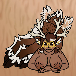 antlers areola big_breasts big_butt breasts brown_body brown_eyes brown_fur butt countershading crossed_arms dewclaw dewclaw_hooves ear_piercing eyebrows eyewear female freckled_butt freckled_face freckled_legs freckled_shoulders freckled_thighs freckles fur glasses hair highlights_(coloring) hooves horn inner_ear_fluff lying multicolored_body nipples on_side overweight piercing slightly_chubby smile solo tail tail_motion tailwag tuft white_body white_fur white_hair artemis_(sesbianlexi) deer deer_taur mammal mammal_taur new_world_deer reindeer taur 1:1 hi_res