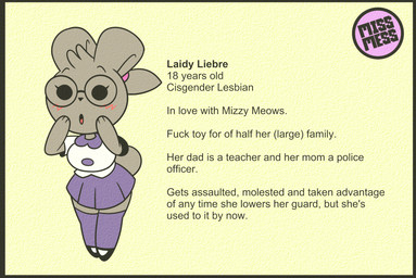 anthro blush bottomwear clothed clothing eyewear female fur glasses grey_body grey_fur profanity school_uniform skirt solo stated_homosexuality stated_sexuality text uniform missmess laidy_liebre_(missmess) lagomorph leporid mammal rabbit english_text hi_res model_sheet