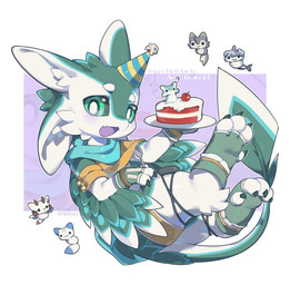 3_claws 3_fingers 3_toes 4_ears ambiguous_anthro ambiguous_gender anthro arms_bent birthday blush cake cherry claws clothed clothed_ambiguous clothed_anthro clothing cutlery dessert dipstick_tail eyebrows feathers feet fingers food foot_tuft footwear fruit green_body green_eyes green_sclera green_wings happy_birthday hat headgear headwear holding_cake holding_food holding_object holding_spoon inner_ear_fluff iris kitchen_utensils looking_at_viewer markings midair multi_ear multicolored_body multicolored_feathers open_mouth party_hat plant pupils purple_blush purple_mouth skin_fang snout solo spoon tail tail_markings text toes tools tuft white_body white_eyebrows white_inner_ear_fluff white_pupils white_tail_tip winged_arms wings theresnobody827 avali avian 2026 digital_media_(artwork) english_text full-length_portrait hi_res portrait shaded