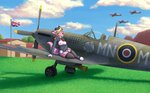 aircraft airfield airplane anthro belgian_flag black_nose blonde_hair blue_eyes breasts clothed clothing dipstick_ears ear_markings female free_belgian_forces fur garter_straps hair inner_ear_fluff legwear lingerie multicolored_ears nipples outside pilot pink_body pink_fur pink_nipples sitting solo stockings tail toeless_legwear tuft union_jack vehicle world_war_2 kina_heijima mythology spitfire_mk_ix supermarine_spitfire roketchu canid canine canis dragon hybrid mammal mythological_creature mythological_scalie scalie wolf absurd_res hi_res