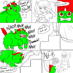 1_horn abuse ambiguous_gender angry bottomwear child_abuse clothed clothed_human clothing cross-popping_vein duo female female_human feral footwear fully_clothed fully_clothed_human fur green_body green_fur grey_hooves hair holding_object holding_plushie hooves horn looking_at_another lying on_back open_mouth pain pillow plushie red_eyes red_hair red_tail sitting skirt socks tackle tail teeth text violence white_horn wings wounded young young_ambiguous young_feral young_human yellowcottoncandy030 fluffy_pony mythology equid equine fluffy_pony_(species) human mammal mythological_creature mythological_equine winged_unicorn 1:1 2025 broken_english comic digital_media_(artwork) english_text hi_res partially_colored