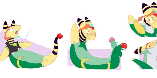 ambiguous_gender anthro anthro_to_feral anthro_to_inanimate armpit_tuft blush clothing eyes_closed feral fused_legs inanimate_transformation mid_transformation motionless multi_frame_sequence plushie plushie_transformation plushification raised_arm solo species_transformation squirming surprised tail tail_motion tailwag transformation transformation_sequence fauvfox nintendo pokemon ampharos animate_inanimate bovid caprine generation_2_pokemon generation_5_pokemon living_plushie mammal pokemon_(species) reptile scalie serperior snake absurd_res hi_res long_image wide_image