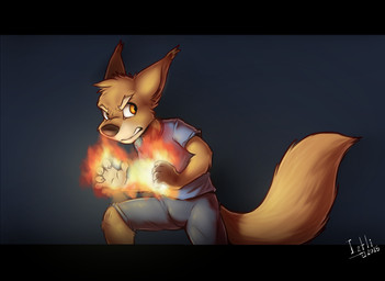 angry anthro clenched_teeth clothed clothing elemental_manipulation fire fire_manipulation frown fully_clothed grey_background male scowl simple_background solo teeth yellow_eyes iztli subject_9 hotty mammal rodent sciurid tree_squirrel 2015 signature