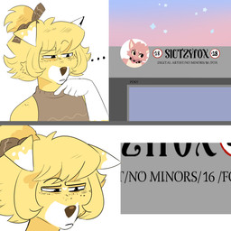 2_panel_comic 5_fingers accessory anthro bangs black_eyes blonde_hair brown_clothing brown_nose brown_ribbon brown_shirt brown_tank_top brown_topwear close-up clothed clothed_anthro clothed_female clothing dipstick_ears ear_markings ellipsis eyebrow_through_hair eyebrows facial_markings female female_anthro fingers floppy_ears freckled_face freckles fur hair hair_accessory hair_ribbon head_markings heart_(marking) markings medium_hair multicolored_ears narrowed_eyes number ponytail ribbons shirt simple_background skeptical solo squint tank_top text topwear translucent translucent_hair user_avatar username white_background white_body white_ear_tips white_fur white_markings yellow_body yellow_fur wolflly10 daisy_(wolflly10) canid canine mammal 1:1 2024 absurd_res colored comic digital_media_(artwork) english_description english_text hi_res meme shaded
