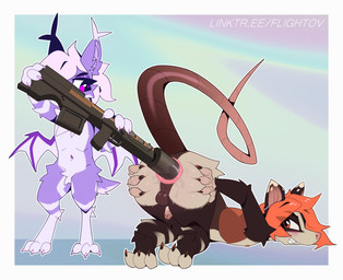 anal anal_penetration anthro butt duo ear_piercing genitals gun gun_in_ass gun_play humanoid_genitalia humanoid_penis improvised_sex_toy male male/male object_in_ass penetration penis piercing ranged_weapon rifle simple_background sniper_rifle spread_butt spreading tail weapon flightov midnight_flight_(character) sam_(badsurgery) american_opossum bat mammal marsupial virginia_opossum hi_res