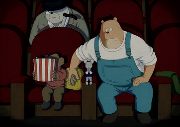 age_difference ambiguous_gender anthro blue_clothing blue_overalls bottomwear brown_body brown_fur clothing dress female food fur group hat headgear headwear larger_male male movie_theater older_male on_model overalls overweight overweight_male pants popcorn purple_clothing purple_dress shirt sitting size_difference smaller_ambiguous smaller_female topwear trio_focus young younger_ambiguous younger_female norijaga ernest_and_celestine celestine_(ernest_and_celestine) ernest_(ernest_and_celestine) bear brown_bear grizzly_bear house_mouse mammal mouse murid murine rodent ursine 2015