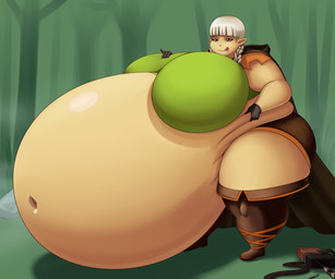 belly big_belly big_breasts breasts digestion fatal_vore female female_pred hair huge_belly huge_breasts humanoid_pointy_ears hyper hyper_belly not_furry obese overweight pointy_ears solo tan_body tan_ears tan_skin thick_thighs vore weight_gain white_hair metalforever dragon's_crown vanillaware elf_(dragon's_crown) elf humanoid 2015 6:5 hi_res