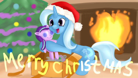 box christmas_clothing christmas_headwear christmas_present christmas_tree clothing container doll female fire fireplace gift hat headgear headwear holding_object holidays horn inside open_mouth plant postcard santa_hat solo text toy tree jbond christmas friendship_is_magic hasbro my_little_pony mythology trixie_(mlp) equid equine horse mammal mythological_creature mythological_equine pony unicorn 16:9 hi_res widescreen