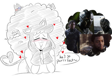 3d_glasses afro ambiguous_gender blush blush_lines bodily_fluids breasts cleavage clothed clothing daydream dialogue drooling duo eyebrows eyes_closed eyewear female female_focus feral food glasses hair hand_on_face heart_symbol humanoid_focus open_mouth open_smile popcorn popcorn_bag saliva screencap smile solo_focus tail text thought_bubble tilde_after_text jinu black_panther_(marvel) marvel black_panther_(character) katthy_(jinu) animal_humanoid cat_humanoid domestic_cat felid felid_humanoid feline feline_humanoid felis human humanoid mammal mammal_humanoid 2018 digital_drawing_(artwork) digital_media_(artwork) english_description english_text