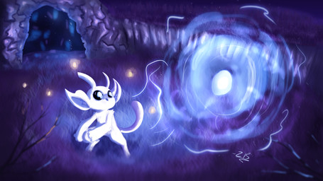 ambiguous_gender anthro black_sclera blue_inner_ear blue_nose duo night outside tail white_body white_ears white_eyes white_tail zombiezack72 microsoft ori_(series) xbox_game_studios ori_(ori) sein_(ori) guardian_spirit 16:9 2025 4k absurd_res colored digital_media_(artwork) hi_res shaded signature widescreen