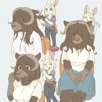 anthro barber breasts clothed clothing duo female hair kemono personal_grooming scissors size_difference styling_hair ekaki510 bovid caprine lagomorph leporid mammal muskox rabbit 1:1