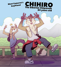 anthro armpit_hair blep body_hair bottomwear bracelet brown_body brown_fur character_age clothing clothing_around_waist cloud cloudy_sky day deck_(structure) double_v_sign duo ear_piercing eyewear flip_flops fluffy fluffy_tail footwear fur gesture hand_gesture happy jewelry making_faces male nipples on_one_leg outside piercing raised_foot sandals shirt shoes shorts sky smile smiling_at_viewer sneakers standing sunglasses tail tail_tuft tank_top text tongue tongue_out topwear tuft v_sign whiskers t0l0k cameron_(t0l0k) chihiro_(t0l0k) camel camelid mammal siberian_chipmunk character_name digital_media_(artwork) english_text hi_res