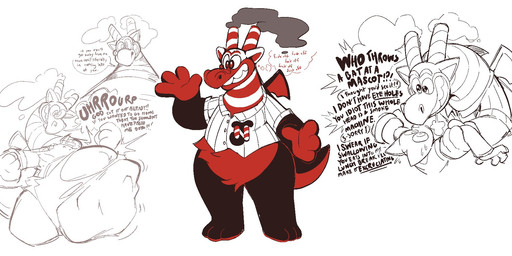 3_toes 4_fingers abdominal_bulge ambiguous_gender angry annoyed anthro baseball_uniform belly belly_overhang big_belly black_body black_fur bloated burping clothed clothing costume crotch_tuft dialogue feet fingers fur group headgear headwear horn huge_belly imminent_death imminent_digestion imminent_vore long_neck looking_at_another looking_at_viewer male mascot mascot_costume pantsless predator/prey red_body red_eyes red_fur small_wings smile smoke snout speech_bubble sportswear tail talking_to_prey taunting teeth text thought_bubble toes tuft uniform vore wide_hips wings boot_(artist) mythology stacks_the_dragon_(boot) ambiguous_species dragon mythological_creature mythological_scalie scalie unknown_species 2021 colored english_text hi_res sketch