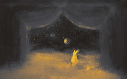 curtains foggy_background impressionist_background rear_view space stage_curtains stage_lights star stargazing theater cielvonaefenleoht ciel_(cielvonaefenleoht) hare lagomorph leporid mammal rabbit snowshoe_hare digital_media_(artwork) digital_painting_(artwork) hi_res high_contrast painting_(artwork) nonbinary_(lore)