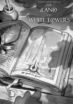 badge book building inkwell leaf open_book text tower zero_pictured spacejunk nintendo pokemon pokemon_mystery_dungeon spike_chunsoft absurd_res comic cover cover_art cover_page english_text greyscale hi_res monochrome shaded