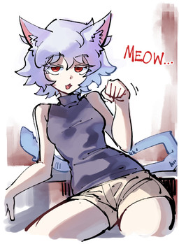 5_fingers bench bottomwear breasts clothing eyebrows eyelashes female fingers grey_eyebrows grey_eyelashes grey_hair grey_inner_ear_fluff hair half-closed_eyes inner_ear_fluff long_tail medium_breasts narrowed_eyes onomatopoeia open_mouth paw_pose pose red_eyes shorts simple_background sleeveless_shirt solo sound_effects tail tan_bottomwear tan_clothing tan_shorts text thick_thighs tuft kaibootsu dotflow sabitsuki animal_humanoid cat_humanoid felid felid_humanoid feline feline_humanoid humanoid mammal mammal_humanoid 2025