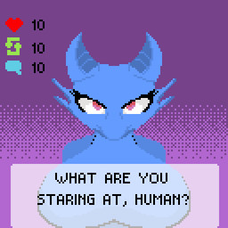 big_breasts breasts female horn huge_breasts looking_at_viewer looking_up looking_up_at_viewer non-mammal_breasts solo geeksfortune kobold scalie 1:1 aliasing digital_media_(artwork) low_res pixel_(artwork)