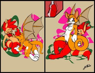 3_fingers 3_toes 4_fingers 4_toes :3 abstract_background all_fours anthro balls big_ears black_nose bodily_fluids breasts butt chest_tuft clitoris cum cum_in_mouth cum_in_vagina cum_inside duo empty_eyes erection eyes_closed fangs featureless_breasts feet fellatio female female_on_top female_penetrated fingers fur genital_fluids genitals gloves_(marking) green_eyes half-closed_eyes humanoid_genitalia humanoid_penis humanoid_vulva internal kneeling leg_markings male male/female male_on_bottom male_penetrating male_penetrating_female markings membrane_(anatomy) membranous_wings narrowed_eyes no_sclera on_bottom on_top open_mouth oral oral_penetration orange_body orange_fur penetration penile penile_penetration penis penis_in_vagina red_body red_fur reverse_cowgirl_position sex simple_background snout socks_(marking) spread_legs spreading straddling striped_body striped_fur stripes teeth toes tongue tongue_out tuft vaginal vaginal_penetration vulva white_body white_fur wings gozob dust:_an_elysian_tail fidget_(elysian_tail) bat mammal nimbat comic hi_res