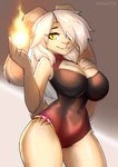 anthro big_breasts breasts casting_spell cleavage cleavage_cutout clothed clothing cutout elemental_manipulation female fire fire_manipulation fireball fur hair leotard long_hair magic_user solo tan_body tan_fur white_hair yellow_eyes xaenyth lagomorph leporid mammal rabbit absurd_res hi_res