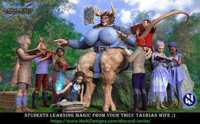 anthro big_breasts breasts female group horn huge_breasts male male/female muscular muscular_female muscular_thighs nude size_difference smaller_human tail text thick_thighs noaidesigns european_mythology greek_mythology mythology bovid bovine human humanoid mammal minotaur mythological_creature taur 3d_(artwork) digital_media_(artwork) english_text hi_res url widescreen