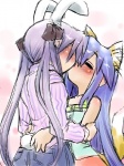 blush clothed clothing duo eyes_closed female female/female kissing kogaku_kazuya lucky_star kagami_hiiragi konata_izumi animal_humanoid canid canid_humanoid canine canine_humanoid fox fox_humanoid humanoid lagomorph lagomorph_humanoid leporid_humanoid mammal mammal_humanoid rabbit_humanoid 3:4