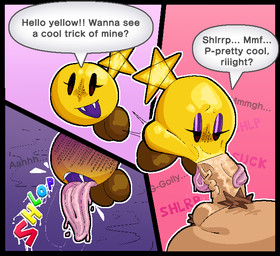 3_panel_comic balls black_border bodily_fluids border brown_clothing brown_footwear brown_pubes brown_shoes cheek_bulge clothing dialogue dripping duo ellipsis erection faceless_character faceless_human fangs fellatio female female_focus female_on_human female_penetrated footwear genitals glistening glistening_tongue greeting half-closed_eyes human_penetrating_female humanoid_genitalia humanoid_penis larger_human larger_male long_tongue looking_at_viewer male male/female male_penetrating male_penetrating_female narrowed_eyes not_furry onomatopoeia open_mouth open_smile oral oral_penetration outline penetration penile penis penis_in_mouth pink_tongue presenting_tongue pubes purple_eyelids purple_mouth rainbow_text saliva saliva_drip saliva_on_penis saliva_on_tongue sex shlop shoes size_difference smaller_penetrated smile sound_effects stuttering tan_balls tan_body tan_penis tan_skin teeth text tongue tongue_out tongue_out_fellatio vein veiny_penis white_outline yellow_body breakcoreyuri mario_and_luigi_(series) mario_bros nintendo starlow human mammal star_sprite waddling_head 2026 comic digital_media_(artwork) english_text hi_res