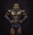 abs anthro athletic beard biceps big_muscles bulge dreadlocks facial_hair fur hair looking_at_viewer male muscular muscular_anthro muscular_arms muscular_legs muscular_male navel pecs solo tattoo wrestler valentinapaz maverick_gunshow mammal mustelid otter digital_media_(artwork) hi_res