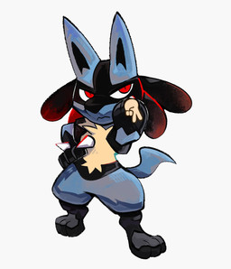 ambiguous_gender anthro blue_body blue_fur chibi emoji fur gesture hand_gesture hand_on_hip looking_at_viewer multicolored_body red_eyes simple_background solo v_sign white_background darkluxia nintendo pokemon generation_4_pokemon lucario pokemon_(species) hi_res
