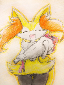 ambiguous_anthro ambiguous_gender anthro big_tail biped bouquet cute_fangs eyes_closed fangs featureless_crotch flower flower_bouquet holding_bouquet holding_flower holding_object open_:3 open_mouth open_smile outline plant simple_background smile solo standing tail teeth thigh_gap tongue eiroru nintendo pokemon braixen canid generation_6_pokemon mammal pokemon_(species) 2018 3:4 colored_pencil_(artwork) colored_sketch graphite_(artwork) hi_res japanese_description portrait sketch three-quarter_portrait traditional_media_(artwork) translated_description