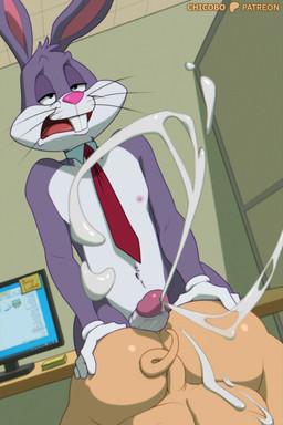 accessory added_anatomy anthro anthro_on_anthro big_butt big_penis black_eyes bodily_fluids buckteeth butt butt_grab clothing cum cum_on_back cum_on_butt cumshot curled_tail duo ejaculation erection eye_roll faceless_anthro faceless_character faceless_male genital_fluids genitals glans gloves hand_on_butt handwear hot_dogging humanoid_genitalia humanoid_penis inside interspecies male male/male mostly_nude necktie nipples office open_mouth orgasm penis pink_glans pink_inner_ear pink_nipples pink_nose red_necktie sex tail tan_body tan_skin teeth whiskers white_clothing white_gloves white_handwear white_penis chicobo looney_tunes warner_brothers bugs_bunny porky_pig domestic_pig lagomorph leporid mammal rabbit suid suine sus_(pig) 2025 2:3 hi_res