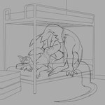 abdominal_bulge anal anthro ass_up bed bunk_bed covered_face duo furniture interspecies male male/male oral ribbed_tongue rimming rimming_male sex translucent notjiffy fail(jiffy) oli(jiffy) canid canine fox mammal werewootch(jiffy) wootch 1:1 monochrome sketch unfinished