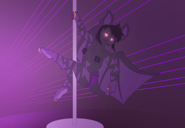 anthro claws clothing digitigrade female frilly frilly_clothing frilly_panties frilly_underwear fur glowing glowing_claws glowing_eyes hair panties pasties pole simple_background slightly_chubby solo spread_wings striped_body striped_fur stripes stripper stripper_pole toony underwear wings lxststars bat mammal