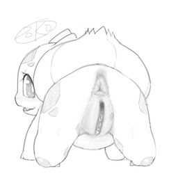 anus blush clitoral_hood clitoris detailed_anus fangs female female_feral feral genitals humanoid_genitalia humanoid_genitalia_on_feral humanoid_vulva humanoid_vulva_on_feral inner_labia looking_at_viewer looking_back looking_back_at_viewer markings open_mouth open_smile quadruped rear_view simple_background smile solo spots spotted_body teeth urethra vulva white_background pokopokarea nintendo pokemon bulbasaur generation_1_pokemon pokemon_(species) 2026 digital_drawing_(artwork) digital_media_(artwork) monochrome signature sketch