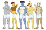 3:2 anthro anthrofied boxers_(clothing) boxers_only clothed clothing cubone devil_horns_(gesture) fuze generation_1_pokemon gesture grin group hand_gesture hi_res kadabra lineup male navel nintendo nipples onix pikachu pokemon pokemon_(species) pokemorph simple_background smile tongue tongue_out topless underwear underwear_only wartortle white_background